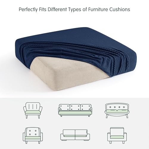 CHUN YI Small Couch Cushion Cover Stretch, Sofa Seat Slipcovers for Pets, Suitable for Armchair Loveseat Sofa with Spandex Jacquard Washable Fabric(Small,Navy)