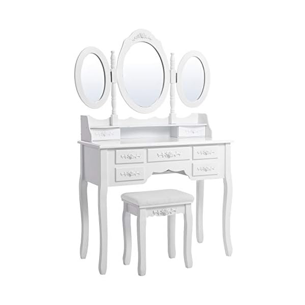 Dressing table, stool and mirror, 7 drawers, 3 mirrors