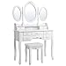 SONGMICS Toaletka z 3 lustrami i taboretem, 7 szuflad w zestawie 2 elementy dolne, zabezpieczenie przed przewróceniem, luksusowa, 145 x 90 x 40 cm, biała RDT91W