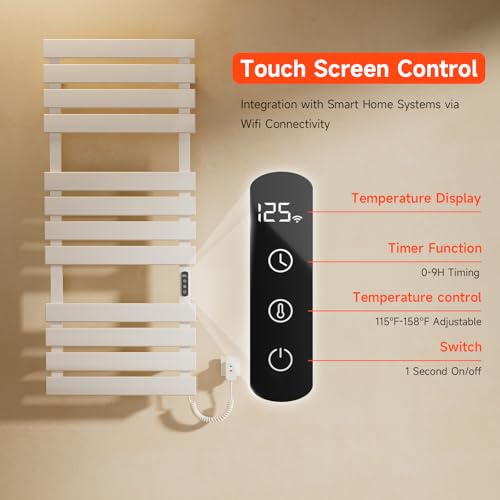OihPaw Heated Towel Rack,51 * 22 inches WiFi Towel Warmer Rack for Bathroom,492W Wall Mounted Electric Towel Rack with Timer and LED Indicator,White Right Electric Towel Warmer by OihPaw - Image 3