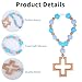 Cross Baptism Silicone Rosary, Blue Flower Beads Baby Rosary Teether with Wooden Cross for Baby Shower Christian Communion Party Kids First Gifts