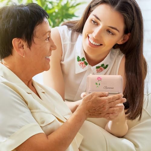 Personalized Wallets for Women - Trifold Leather Wallet with Birth Flower, Name&Picture for Mom Wife Daughter(Pink)4