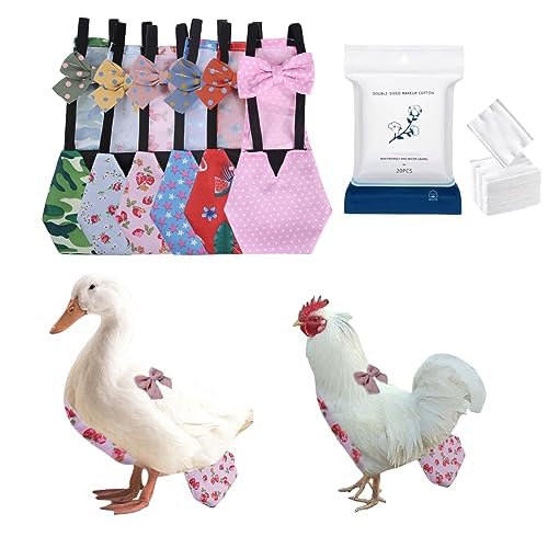 MANON ROSA Chicken Diapers Bantam Hens - Reusable 6-Piece Set with Bow Ties Poultry Nappies Washable Waterproof for Geese Pet Ducks Silkie(6D20P L)