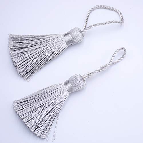 Image of Makhry 20pcs 4.3 Inch Handmade Silky Floss Mini Tiny Craft Tassels with 2-Inch Cord Loop and Small Chinese Knot for Earrings, Souvenir, Bookmarks, DIY Craft Accessory,Tags (Silvergray)