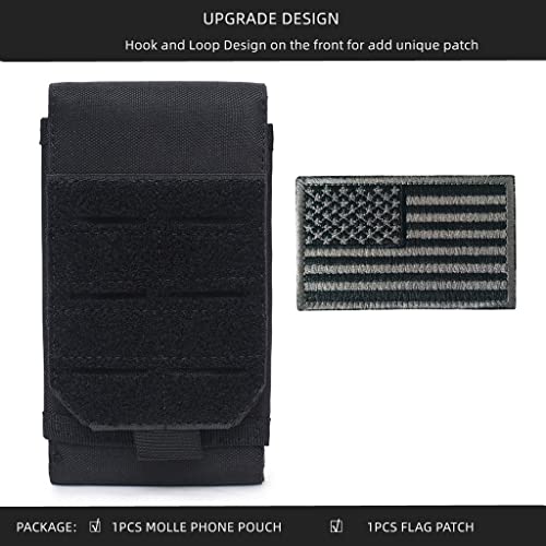 Heyqie Black Universal Tactical Molle Waterproof Mobile Phone Holster For Iphone 13 Pro Max/12 Pro Max/11 Pro Max/Xs Max Less 6.7" Phone(Fits Otterbox/Survivor Protective Case On) With Us Flag Patch #TOP1