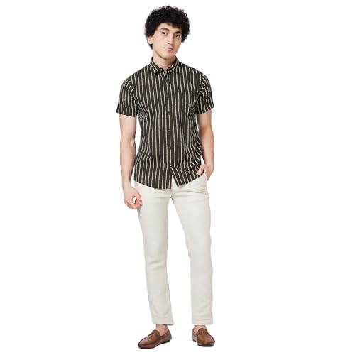 Image of Spykar Men's Regular Fit N /A Half Sleeve Striped Casual Shirts