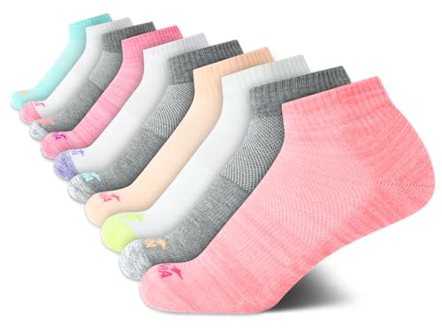 Avia Girls Athletic Performance Cushion Quarter Cut Ankle Socks (10 Pack), Size Large, Brights/White