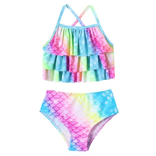 Image of Redair Mermaid Girls Bathing Suit 3PCS Ruffle Top Bikini Bottoms Swimsuit Kids Beach Pool Swimwear 3-11Y