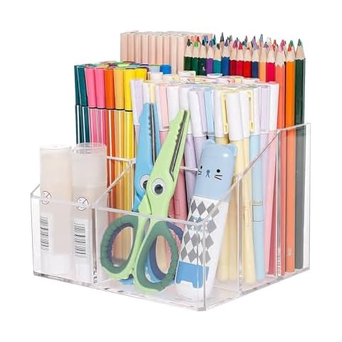 Yesesion Clear Pen Holder, Pen Organizer for Desk, Pencil Cup for Home Office, School Supplies, Art Stationery, Desktop Storage and Accessorizes for Card, Marker, Remote Control Cover