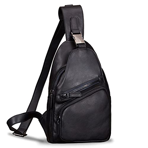 Genuine Leather Sling Bag for Men Women Crossbody Shoulder Backpack Handmade Chest Bag Motorcycle Daypack Travel