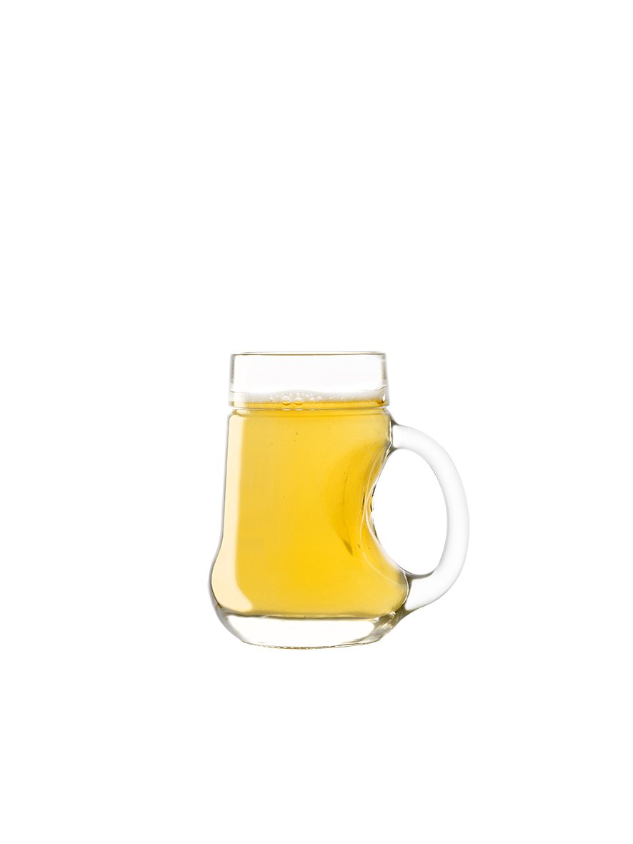 Chope à cidre solide qui garde la fraîcheur grâce à son anse et son verre bombé