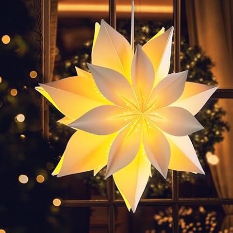 EANLOLY 3D LED Star Paper Lantern - 18" Christmas Decorations Indoor, Twinkle Fairy Lights Window Decor, Holiday Party Hanging Lighted Stars Ornaments Cover