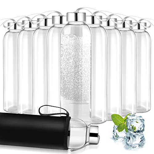 Eccliy 10 Pack 24 Oz Glass Water Bottles Sets With Stainless Steel Lids And Sleeves Reusable Refillable Airtight Clear Glass Bottles With Carrying Loop For Juicing Beverages Travel Home Workout #TOP23