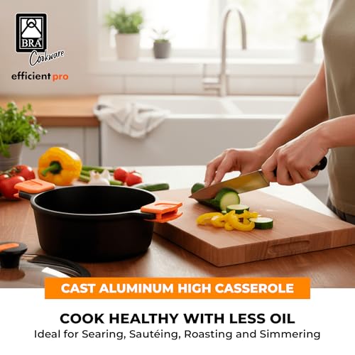 Image of BRA COOKWARE Efficient Pro Nonstick Stock Pot w /Lid | 8 Inch 3.2 Quart Cooking Pot | 3-Layer Scratch Resistant Coating | PFOA Free Deep Pot | All Cooktops | Oven Safe up to 425F (w /o Lid-Handles)