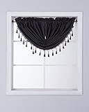 RS8 1 Piece Window Curtain Valance Swag Microfiber with Tassels Waterfall Rod Pocket Lined Light Filtering Blackout 48 Wide x 38 Long (Black)