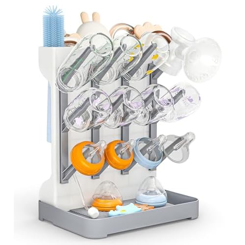 GoMaihe Baby Bottle Drying Rack: Space Saving Vertical Bottle Dryer Holder - Baby Accessories Storage Stand Organize Brushes Pacifiers on Countertop -