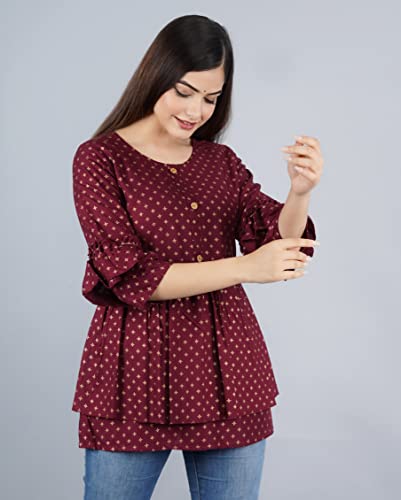 Image of Shiva Fab Short Kurti for Women | Embroidered Straight Rayon Kurta | Round Neck Full Sleeves Short Kurti for Women's