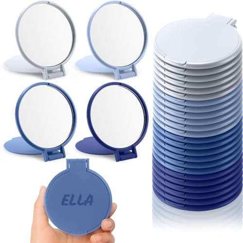 Amyhill 12 Pcs Pure Blue Compact Mirrors Bulk, Round Mini Folding Pocket Makeup Mirrors for Purse Travel, Solid Color Portable Mirror for Women Girls, Wedding Baby Shower Birthday Party Favor