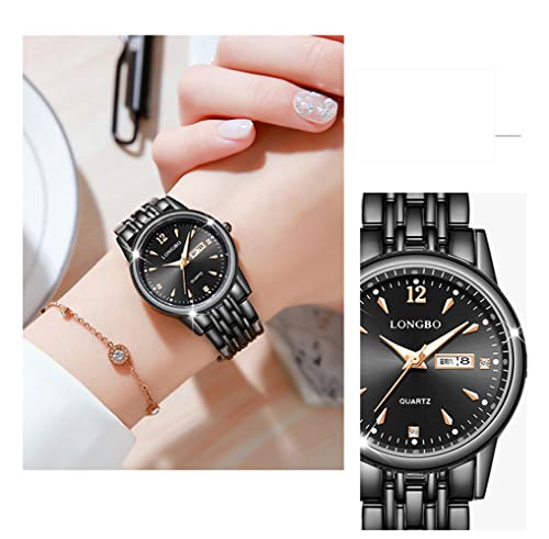 Reginald Fashion Watches For Women Hands Sapphire Stainless Steel Waterproof Quartz Dial Date Week Watches (Black) #TOP3