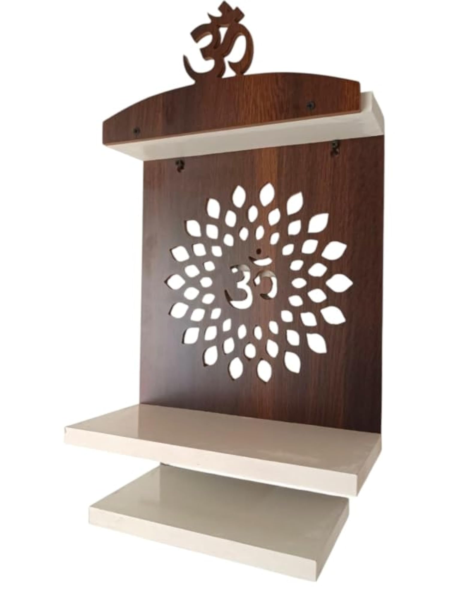 Wooden OM Wall Mount Temple with Floral Pattern