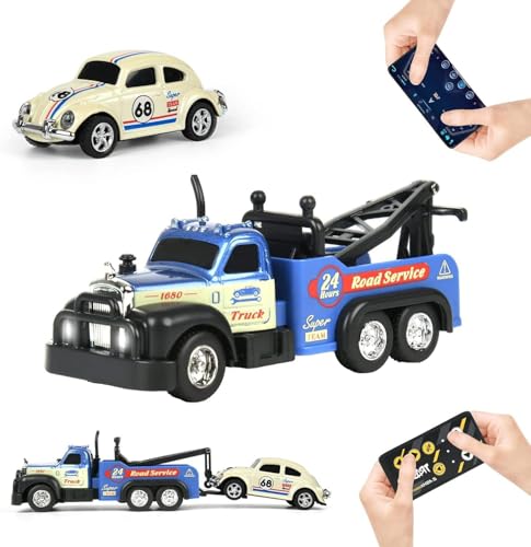 Image of Bestie toys Remote Control Small Car, 1:64 Scale Off-Road RC Car, USB Rechargeable 2.4GHZ Three Speed Indoor Alloy Vehicle for Kids (Tow Truck with Car)