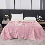 Fansu Colcha Acolchada Suave Seda Cubrecama Rellenos Finos Toda Temporada Edredón Reversible Colchas Bouti Cama 90/135/150, Manta para Sofa (Rosa Rayado,150x200cm)