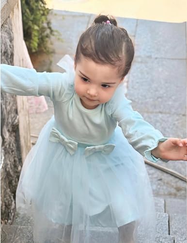 Image of Arshiner Toddler Girls Tulle Dresses with Bow Tie Fall Winter Long Sleeve Formal Party Dress 1-7 Y