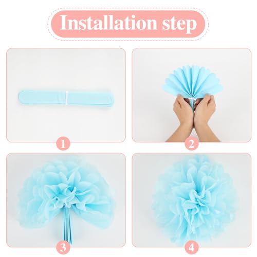 Image of BestoFun 16Pcs Pastel Party Decorations - Pom Poms, Paper Flowers for Wedding, Birthday, Engagement Receptions, Bridal Shower