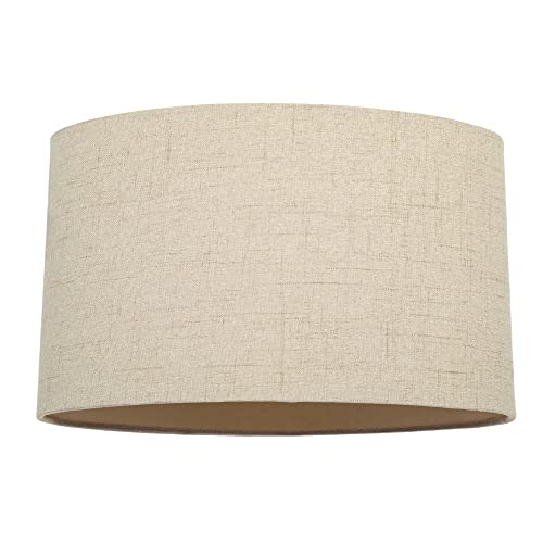 Contemporary and Sleek Taupe Stitched Effect Linen Fabric Oval Lamp Shade 60w Maximum | 30cm Width | for Table Lamp, Wall or Pendant | Inner Cream Satin Lining by Happy Homewares