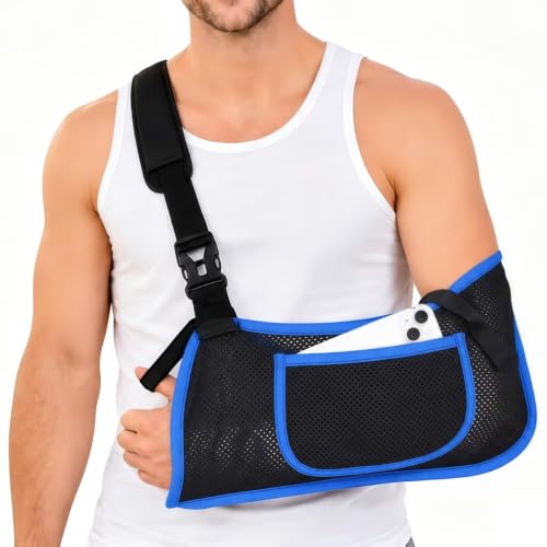 Image of Mesh Shower Arm Sling Shoulder Immobilizer for Shoulder Surgery Recovery | Quick-Dry Use, Shower Arm Sling, Breathable Mesh, Adjustable Strap, Left or Right Arm, Shoulder Elbow Wrist Support, Size XL