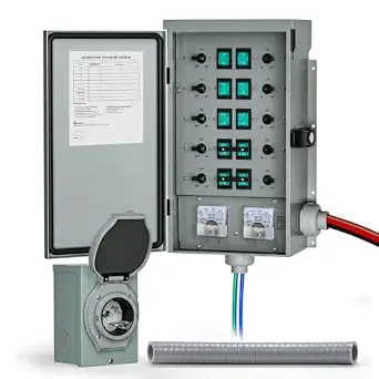 50Amp Generator Manual Transfer Switch 10-Circuits, 120/240V, 12500 Watts, NEMA 3R, Heavy Duty Safety Switch for Indoor and Outdoor Use