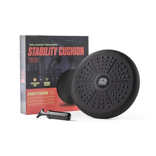 Phoenix Fitness Wobble Cushion - Non-Slip Stability Cushion for Core Strength with Hand Pump - Balance Disc for Adults Physio and Rehab - Sensory Wiggle Seat for Kids - Black