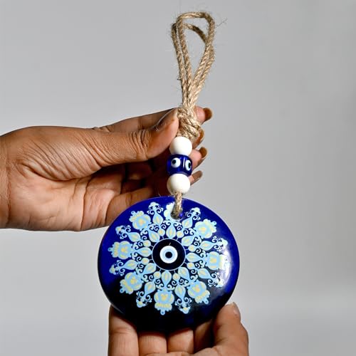 Image of Handmade Turkish X Large Evil Eye Hanging with Mandala Art Print Color for Home Shop Office 8 CM Diameter (MDLBY-4002)