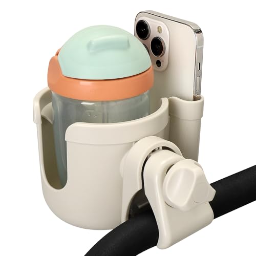 Image of Accmor Stroller Cup Holder with Phone Holder, Bike Cup Holder, Universal Cup Holder for Uppababy Nuna Doona Strollers, 2-in-1 Cup Holder for Walker, Wheelchair, Scooter