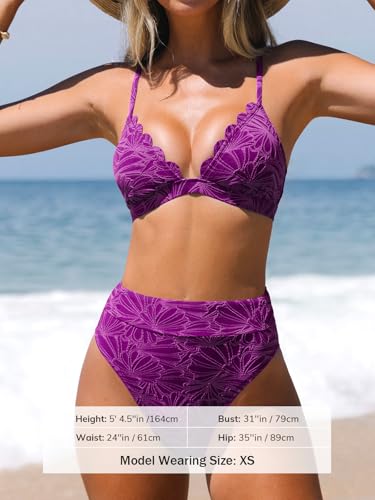 Image of CUPSHE Bikini Set for Women Bathing Suit High Waisted Scalloped V Neck Two Pieces Swimsuit