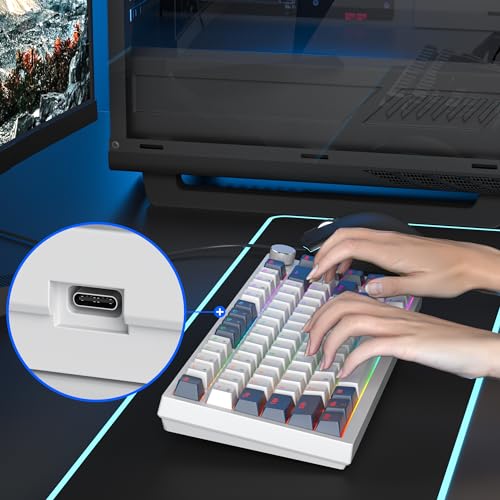 Image of Owpkeenthy 75 Percent Gaming Keyboard Gasket Mounted with Knob,82 Key Mechanical Keyboard Hot Swappable Linear Red Switch RGB Backlit for PC Laptop (White Earth)