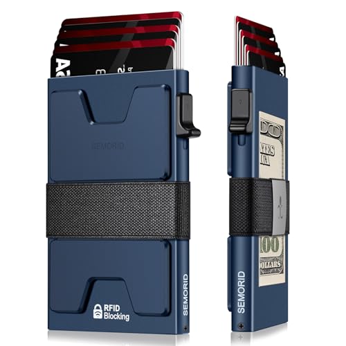 SEMORID Slim Aluminum Card Holder Wallet for Men, Durable Expandable Backplate,...