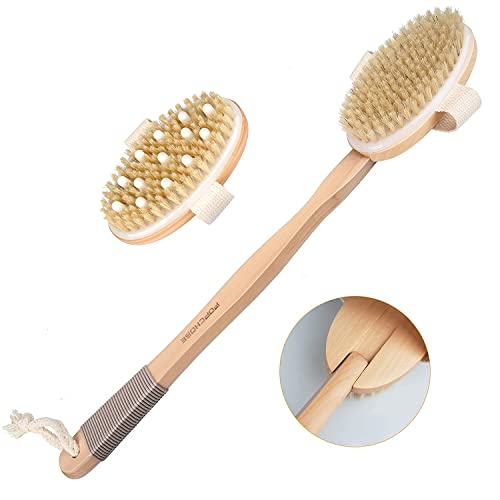 Dry Brushing Body Brush, POPCHOSE Body Scrubber for Men Women, Back Scrubber for Shower, Natural Bristle Exfoliator Scrubber for Body Cellulite and Lymphatic, Long Handle, Detachable, Dual Brush Heads Dry Brushing Body Brush, POPCHOSE Body Scrubber for Men Women, Back Scrubber for Shower, Natural Bristle Exfoliator Scrubber for Body Cellulite and Lymphatic, Long Handle, Detachable, Dual Brush Heads