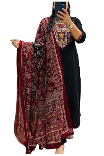 Image of ANNI Designer Women's Rayon Viscose Embroidered Straight fit Kurta with Pant and Printed Dupatta Set | Elegant Ethnic Kurta Pant Dupatta Set for Women | Festive Office Casual Wear