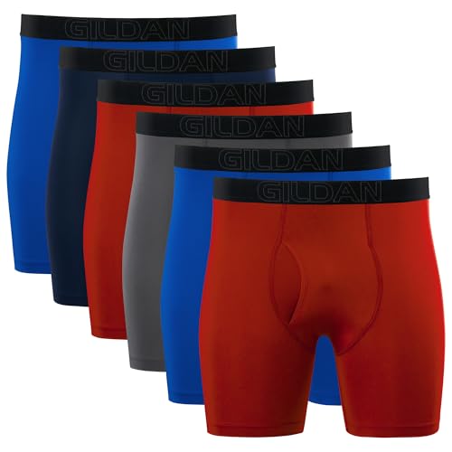 Gildan Men's Performance Underwear Boxer Briefs, Royal/Navy/Chinese Red/Charcoal (6-pack), Large - image 1