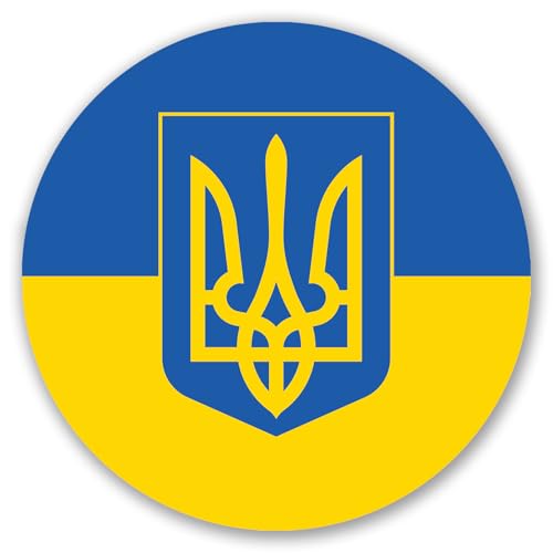 Autocollant Sticker Rond Drapeau Emblème Ukraine Adhésif 5 cm