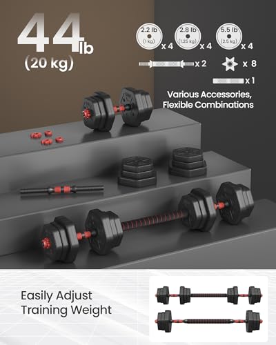 SONGMICS Dumbbell Set, 20 kg Weights with Connecting Bar, Hexagon, Adjustable Weight Plates, for Men Women Workout, Fitness Training, Weight Lifting, Home Gym, Ink Black SYL200B01 - Image 3