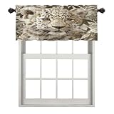 BaoNews Cute Leopard Blackout Kitchen Curtain, Off White Spotted Leafy Window Treatment Rod Pocket Light Filtering Bathroom Short Valance 1 Pack 52X18 Inches