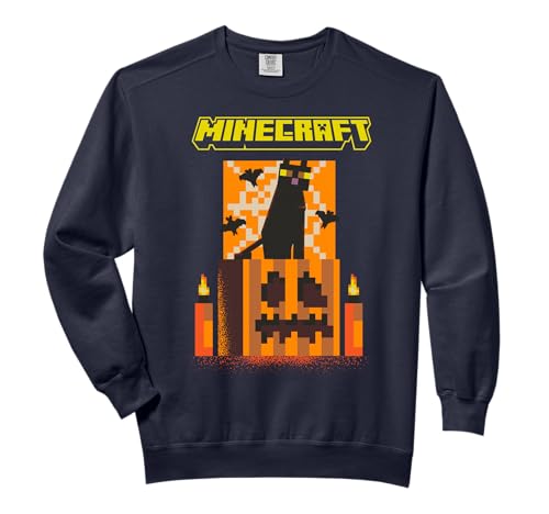 Minecraft Halloween Black Cat On Pumpkin Scene Comfort Colors Adult Sweatshirt