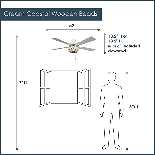 River Of Goods Led Wooden Bead Ceiling Fan - Boho Ceiling Fan With Light - Chic Coastal Ceiling Fans - 52 Inch - Ivory #TOP1