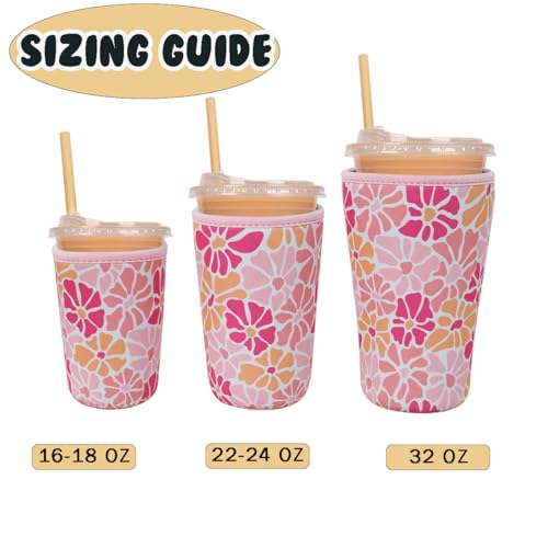 Image of Reusable Insulated Neoprene Iced Coffee Cup Sleeve, Durable Drink Sleeve for Cold Beverages, Beverage Holder for Iced Coffee (Blush Petals)