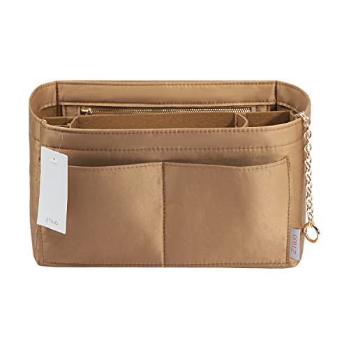 Purse Organizer Insert, Felt Purse Organizer with Zipper and Sewn Bottom Insert, Fit Speedy Neverfull Graceful,6 Sizes(Large, Caramel)