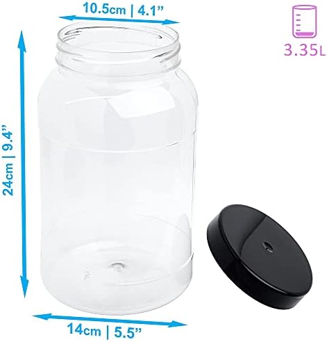 STACKABLES Large Round Plastic Jars with Lids  Refillable Large Round Clear Storage Containers with Airtight Black Lids for Kitchen use, Snacks, Sweets, Cereal & More. (3.35 Litre 2 Pack)