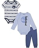 Timberland Baby Boys' 3 Pieces Bodysuit Pants Set, Blue/Navy, 12M