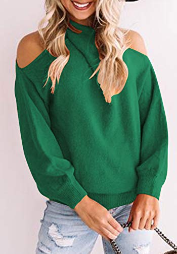 Feiyoung Women's Warm Loose Fitting Cold Shoulder Sweater Pullover Long Sleeve Chunky Sweaters Back Cross Camel #TOP1